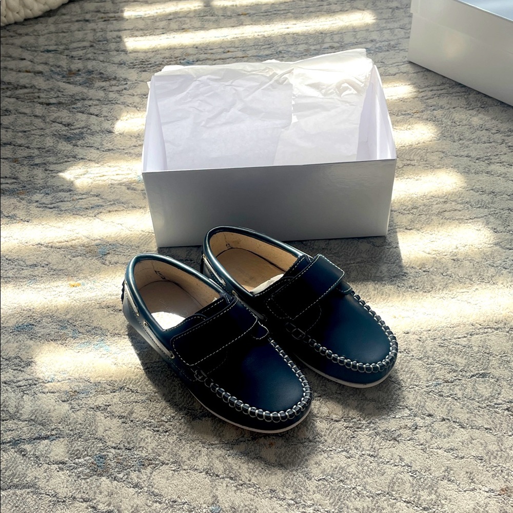 Kids Navy Leather Moccasin Loafers - Classic Slip-On Dress Shoes